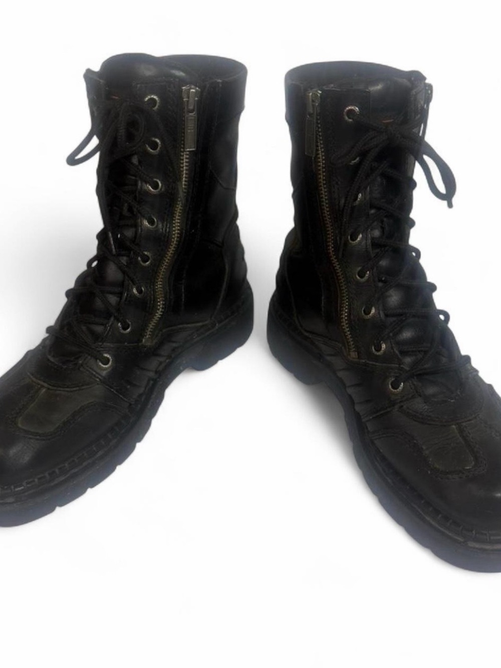 Harley-Davidson Mens Black Leather Lace-Up Zip Tactical Riding Boots